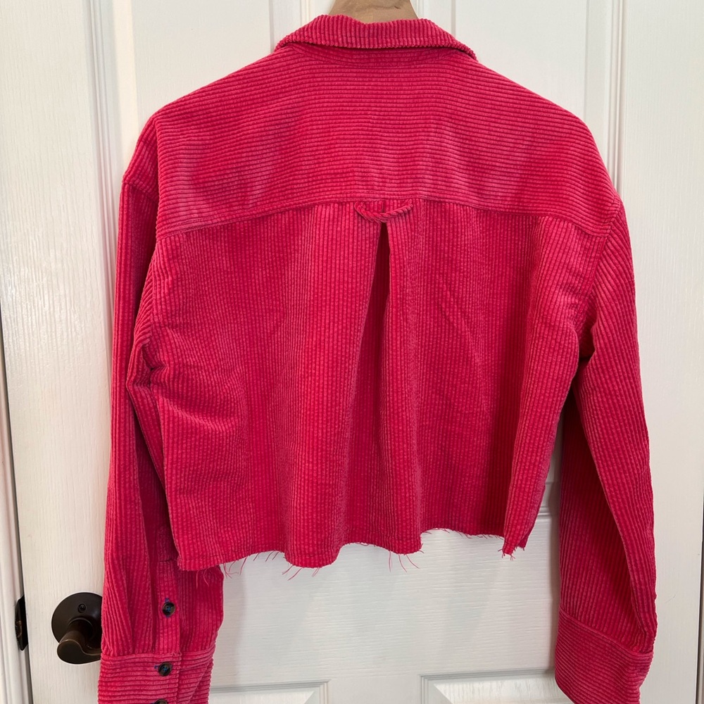 Urban Outfitters BDG Women's Cropped Corduroy Shacket in Bright Pink - Picture 2 of 7